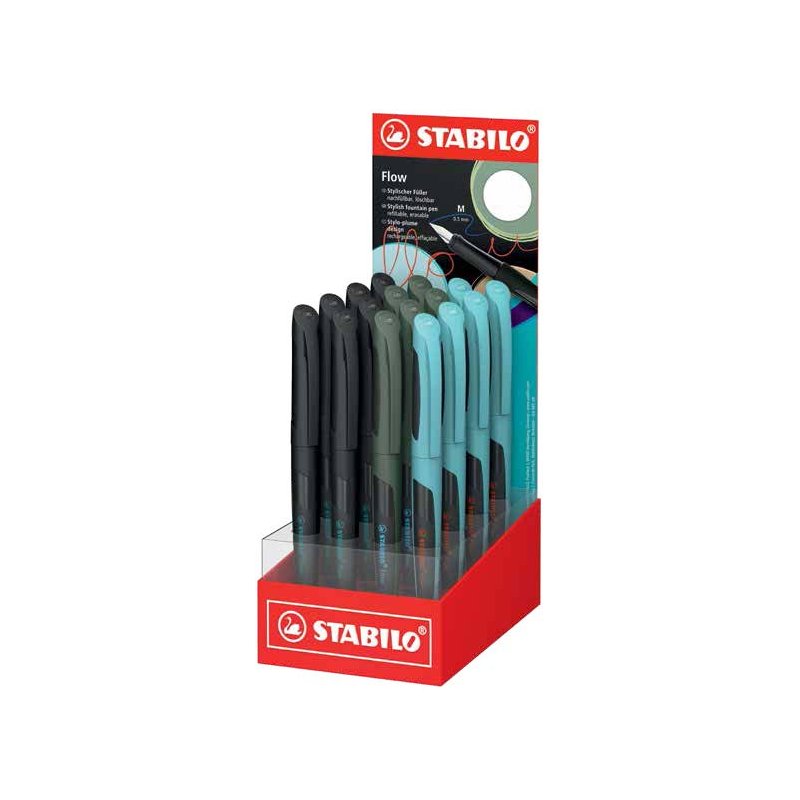 STABILO Flow fountain pens, refillable, M nib, 16 pieces