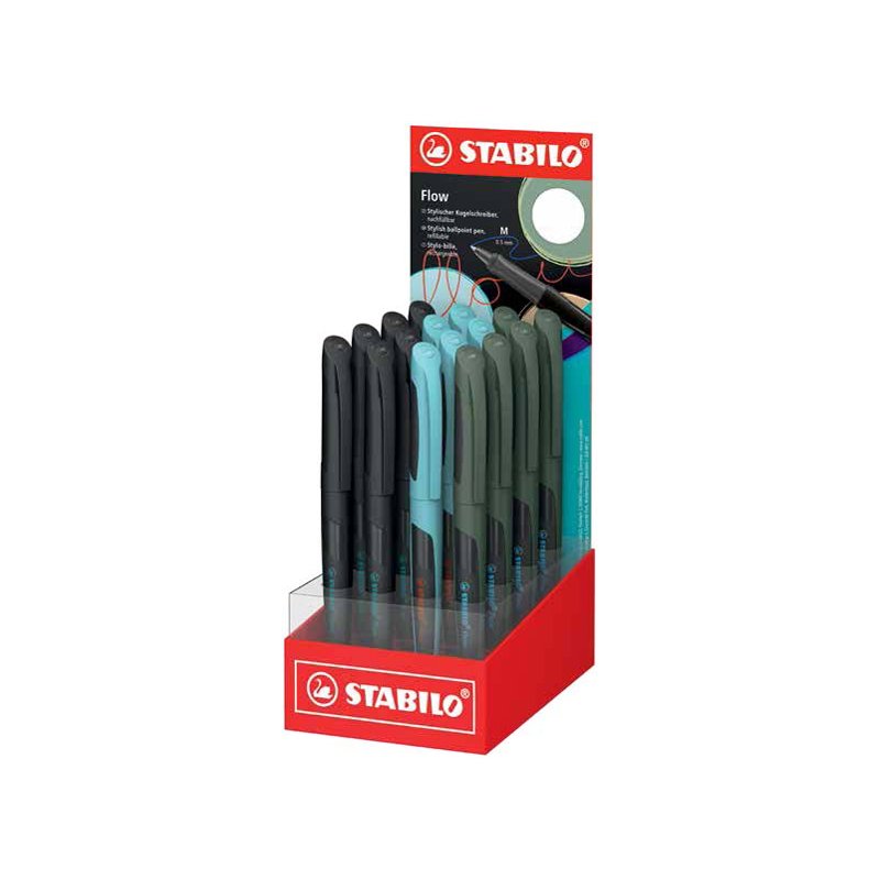 STABILO stylos bille Flow présentoir, rechargeables, bleu, 16 pièces