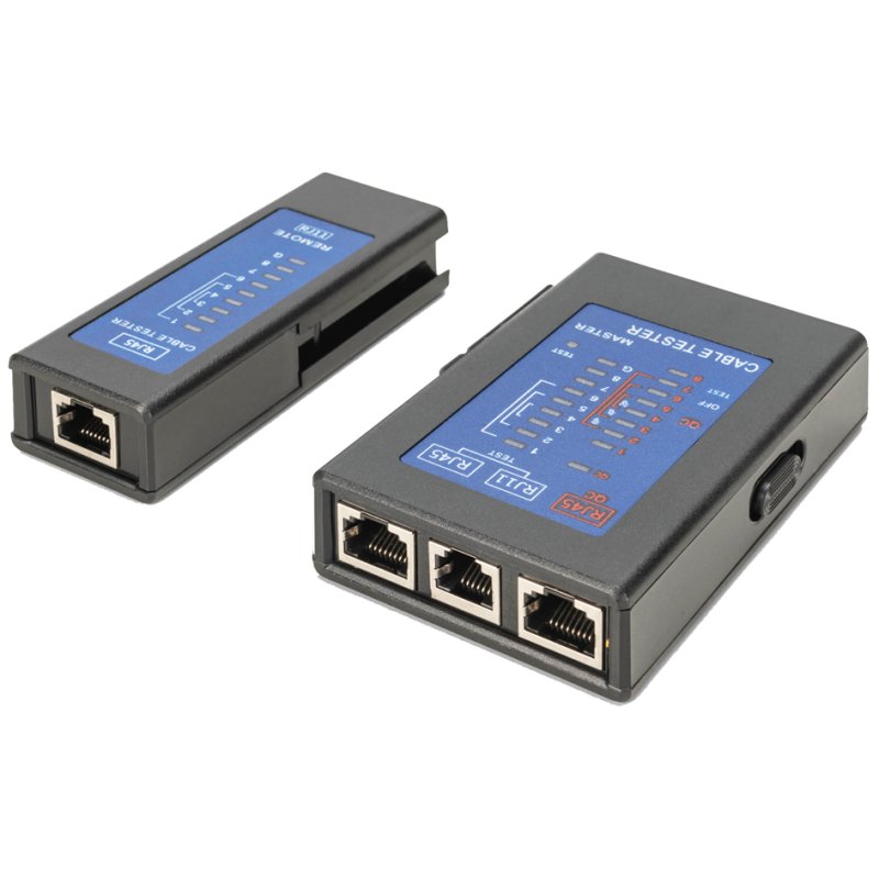 DIGITUS RJ45 network cable tester, single-ended, PoE test, black/blue
