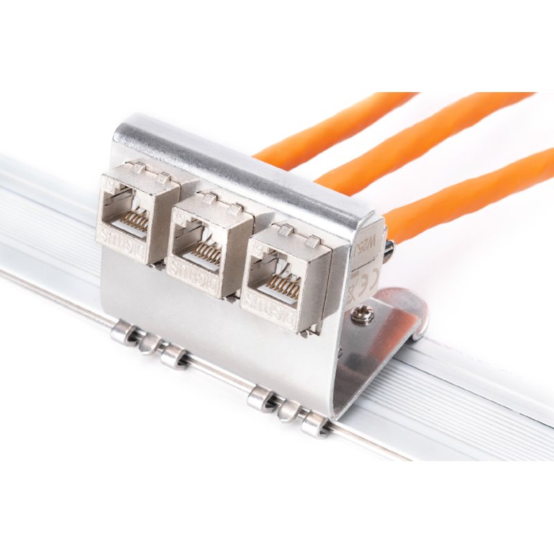 DIGITUS DIN rail adapter for 3x Keystone modules, stainless steel
