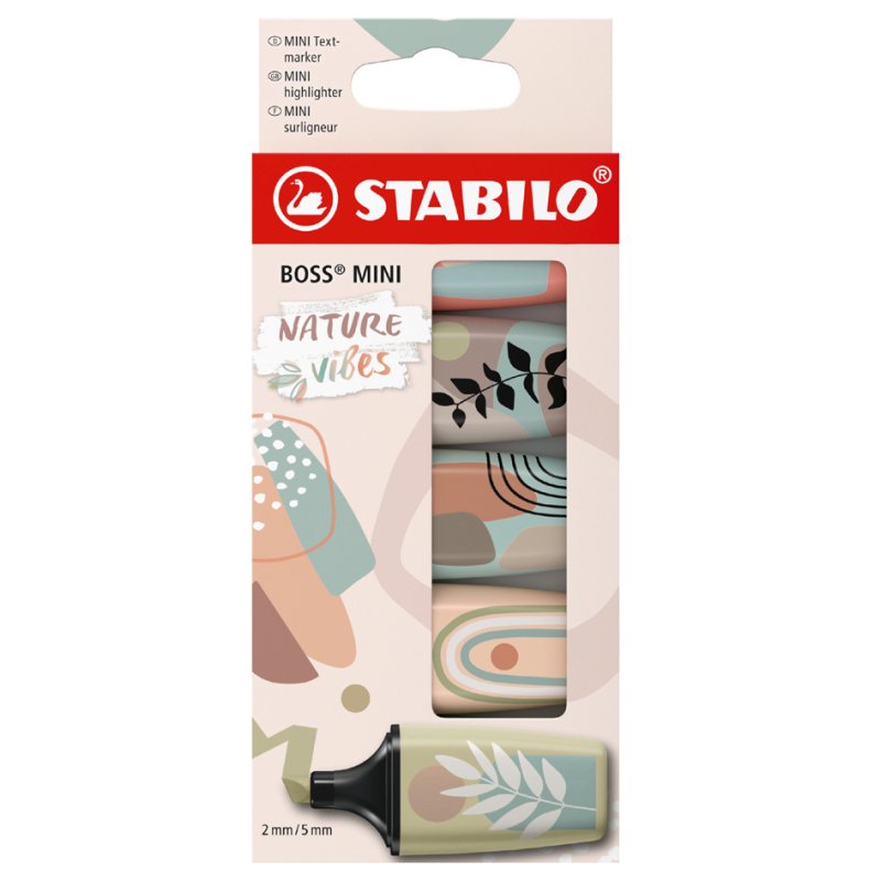 STABILO surligneur BOSS MINI Naturevibes, lot de 5, pointe biseautée 2-5 mm