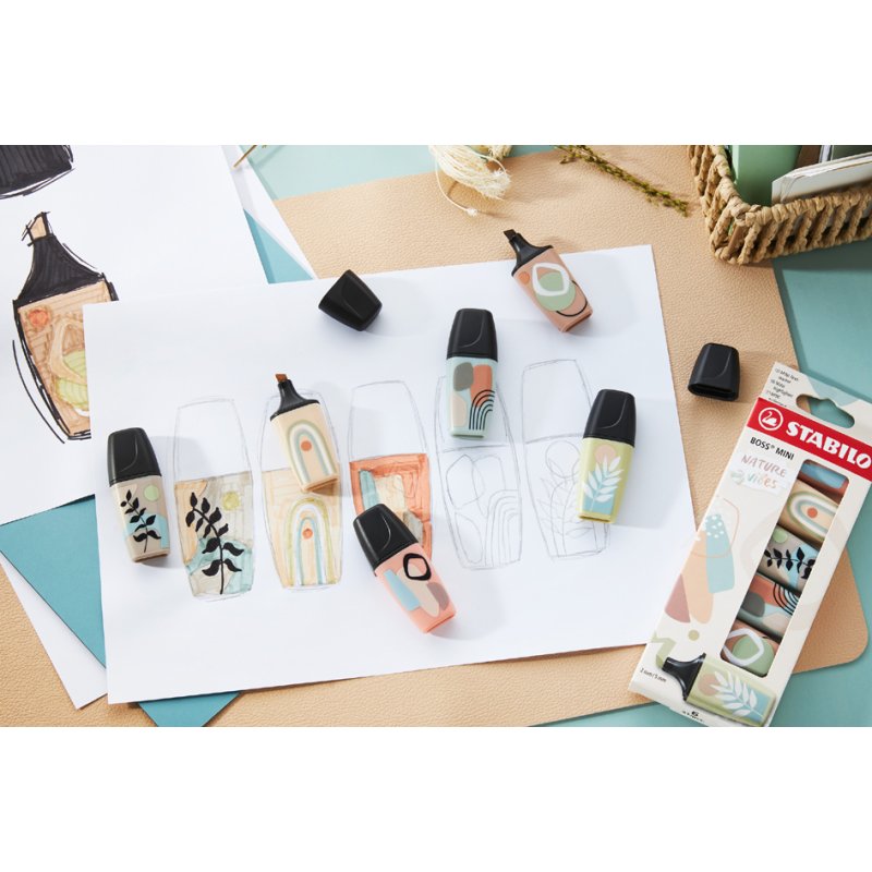 STABILO surligneur BOSS MINI Naturevibes, lot de 5, pointe biseautée 2-5 mm