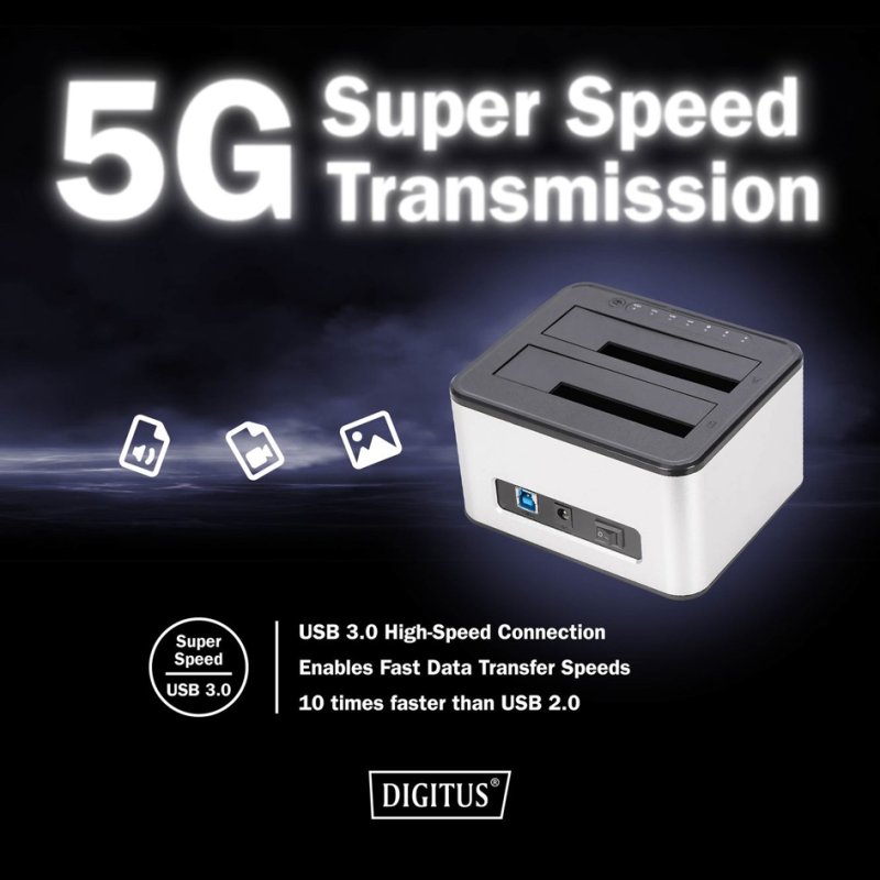 DIGITUS Station d'accueil USB 3.0, 2,5"/3,5" SATA HDD/SSD, fonction de clonage