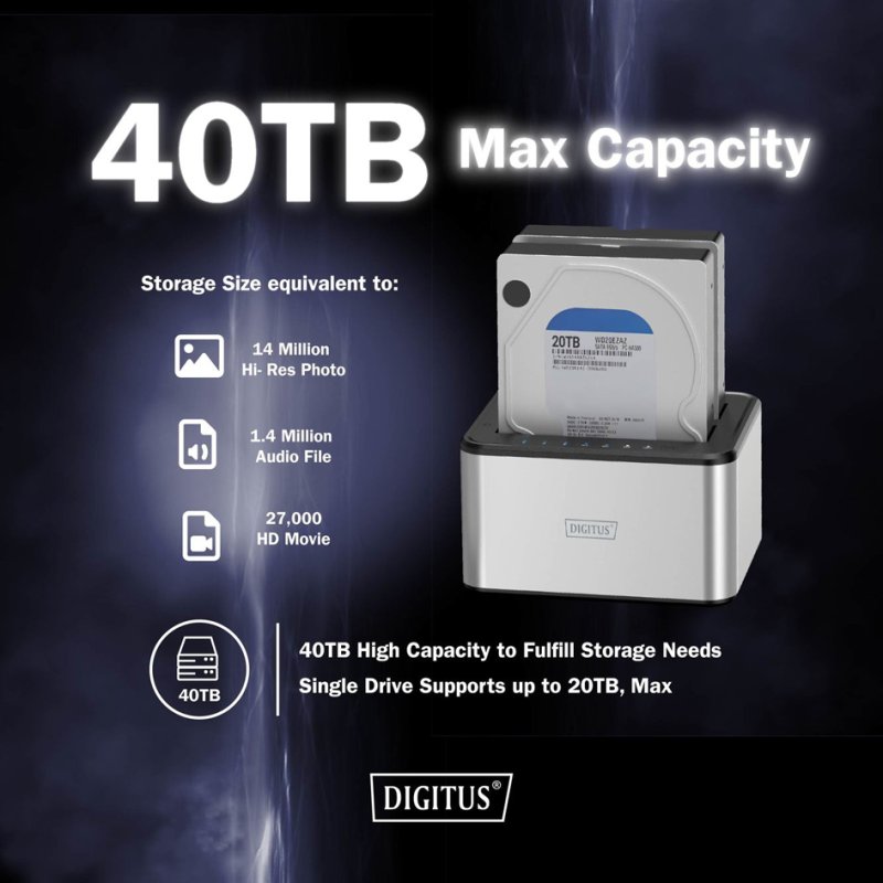 DIGITUS Station d'accueil USB 3.0, 2,5"/3,5" SATA HDD/SSD, fonction de clonage