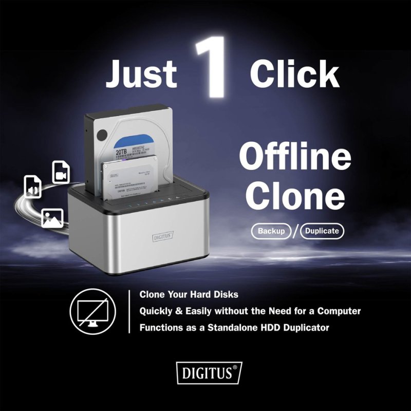 DIGITUS Station d'accueil USB 3.0, 2,5"/3,5" SATA HDD/SSD, fonction de clonage