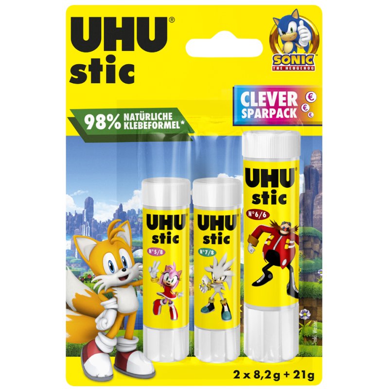 UHU glue stick stic SONIC, 21 g + 2x 8.2 g, 3 pieces