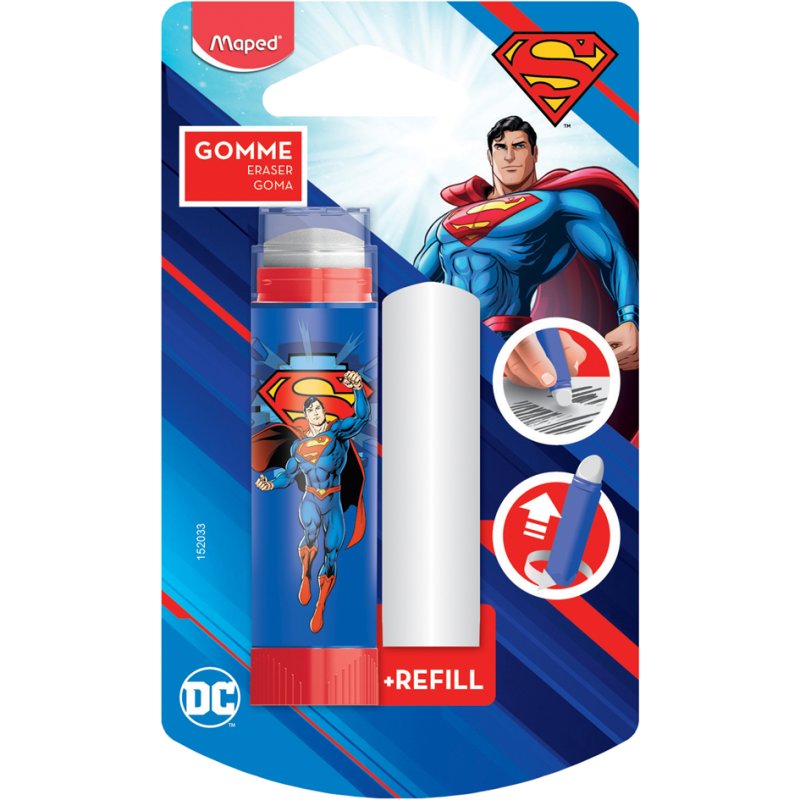 Maped Superman eraser, refillable, plastic, white
