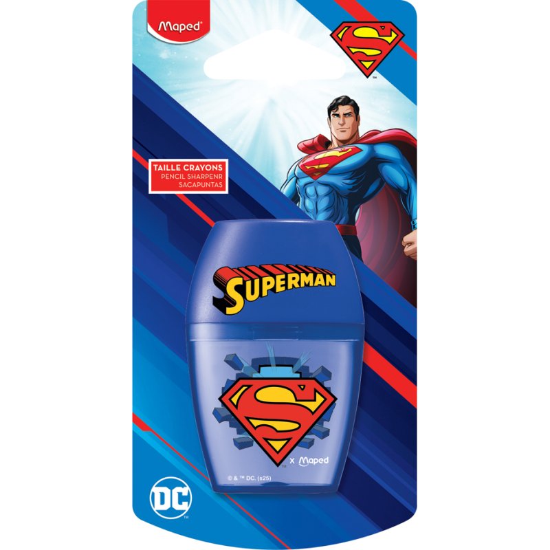 Maped puntenslijper SUPERMAN, blauw-transparant, kunststof, met opvangbakje