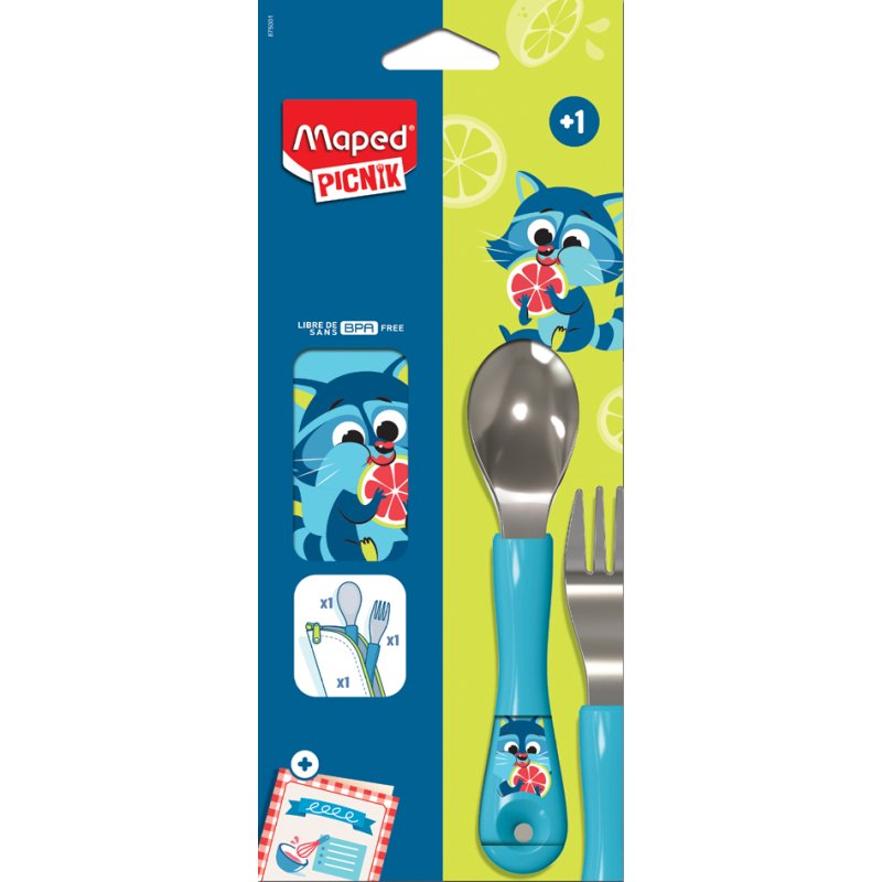 Maped PICNIK set de couverts raton laveur, 3 pièces, bleu