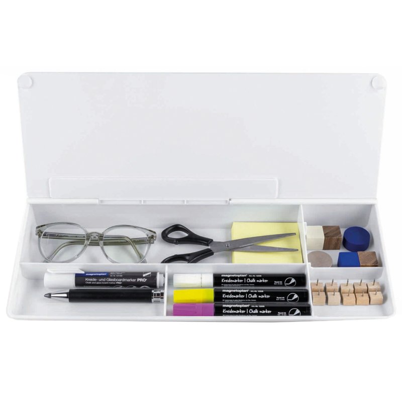 magnetoplan Organiseur de bureau en verre, blanc, 420×180×56 mm, 5 compartiments