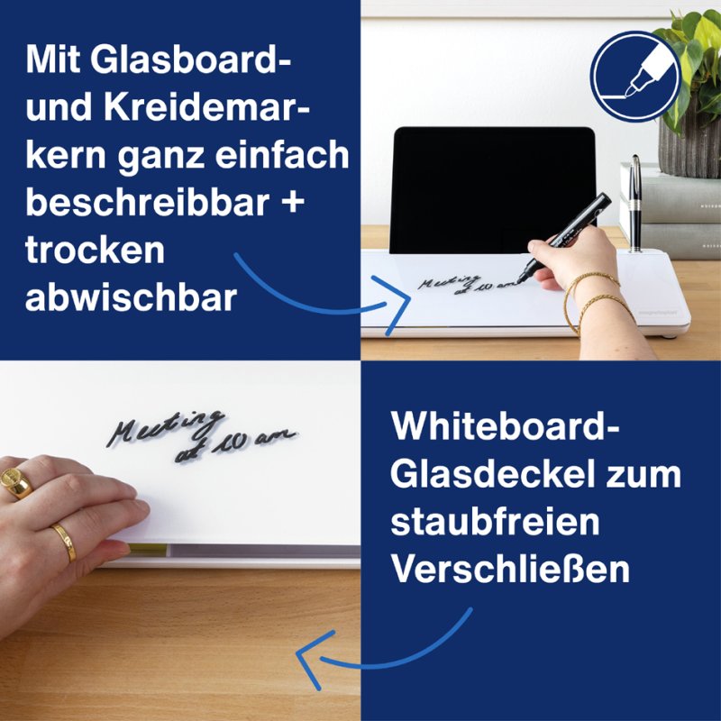 magnetoplan Organiseur de bureau en verre, blanc, 420×180×56 mm, 5 compartiments