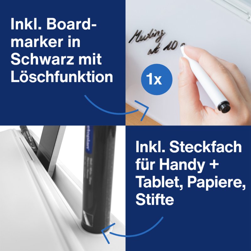 magnetoplan Organiseur de bureau en verre, blanc, 420×180×56 mm, 5 compartiments