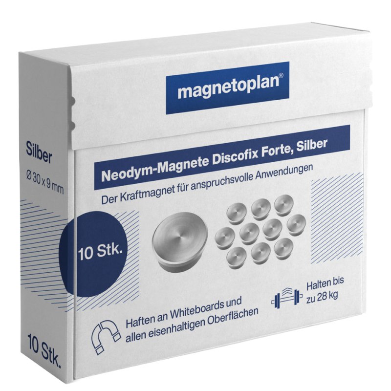 magnetoplan Discofix aimants néodyme forte, argent, 30 mm, 10 pièces
