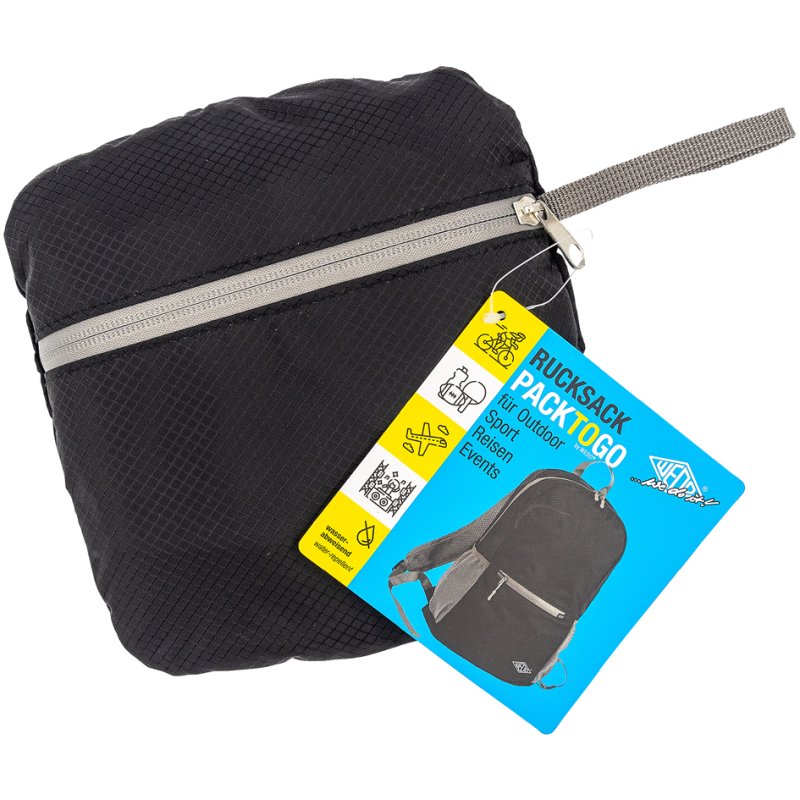 WEDO opvouwbare rugzak PACKTOGO, zwart, waterafstotend nylon