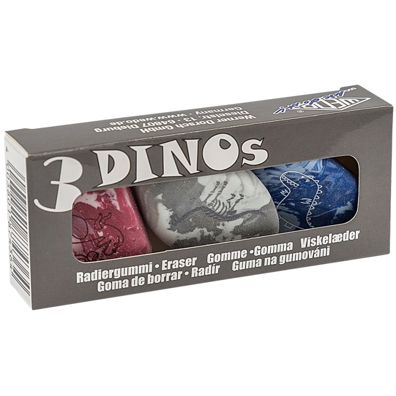 WEDO plastic erasers DINOs, stone shape with dinosaur relief, display of 12