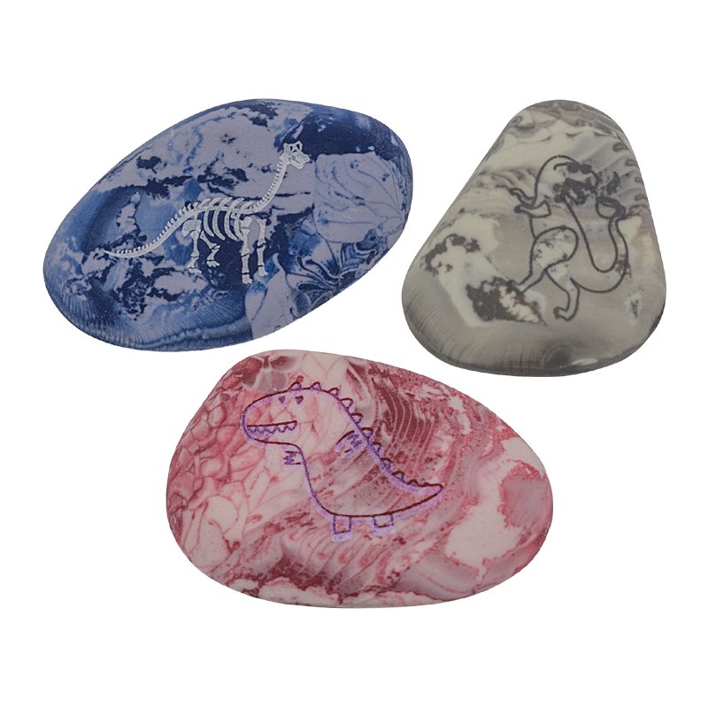 WEDO plastic erasers DINOs, stone shape with dinosaur relief, display of 12