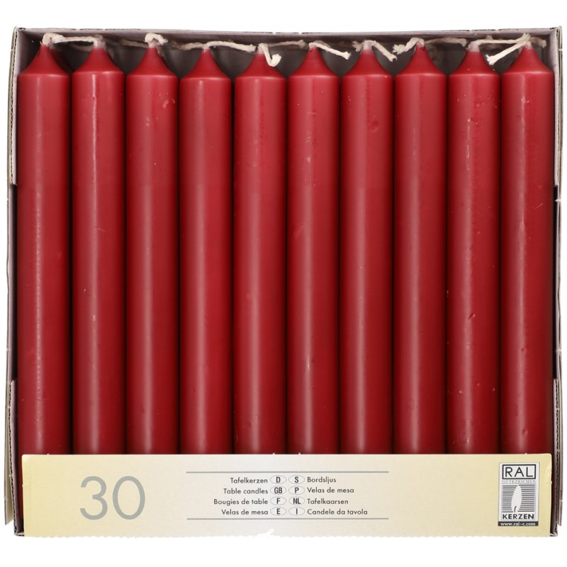 STARPAK bougies de table, 21 mm, rouge bordeaux, 30 pièces