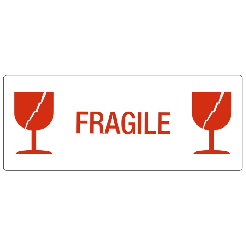 Rillprint waarschuwingsstickers FRAGILE, permanent klevend, wit/rood, 150×60 mm