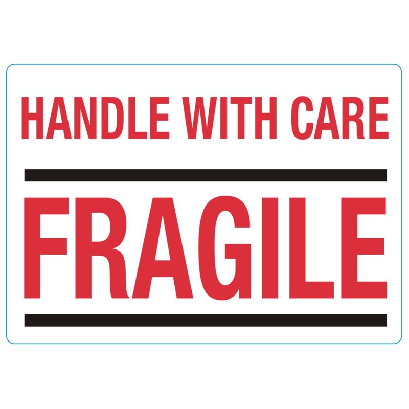 rillprint waarschuwingsstickers HANDLE WITH CARE/FRAGILE, permanent klevend, wit/rood, 500 stuks