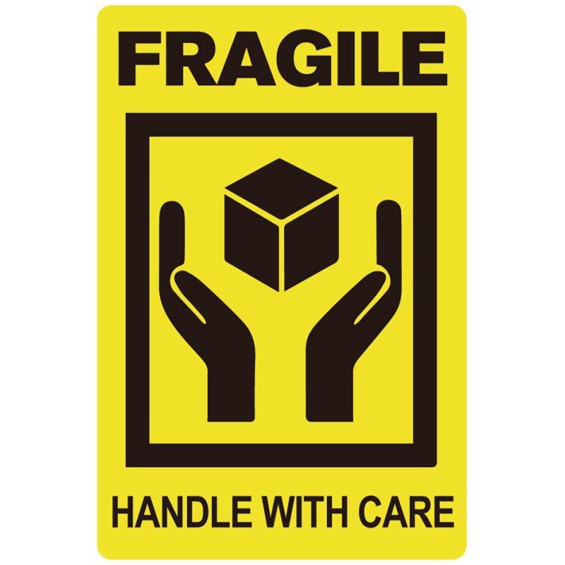 rillprint waarschuwingsetiketten FRAGILE HANDLE WITH CARE, permanent klevend, zwart/geel, 50,8×76,2 mm