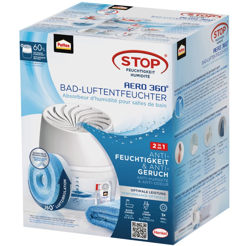 Pattex déshumidificateur AERO 360, blanc, avec tablette 450 g incluse