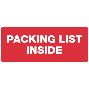 rillprint etiket PACKING LIST INSIDE, permanent klevend, rood/wit, 101×38 mm