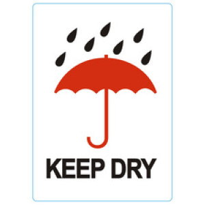 rillprint waarschuwingsetiketten DROOG BEWAREN, permanent klevend, wit/rood/zwart, 500 stuks