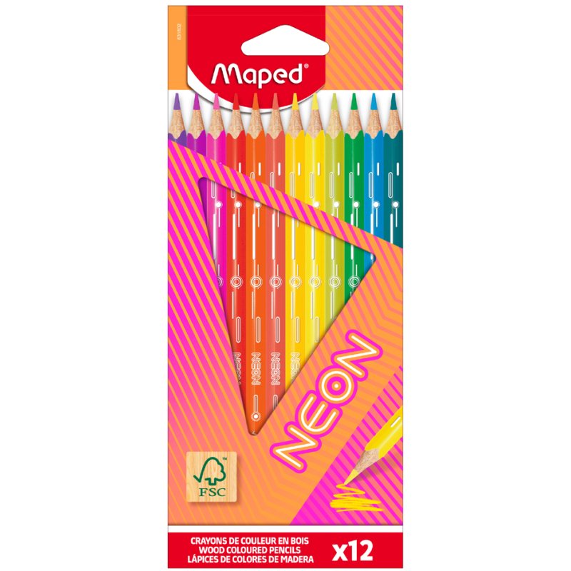 Maped crayons de couleur triangulaires, couleurs fluo, 12 pièces
