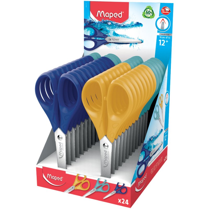 Maped Essentials Pulse ciseaux de bricolage, 160 mm, couleurs assorties, 24 pièces