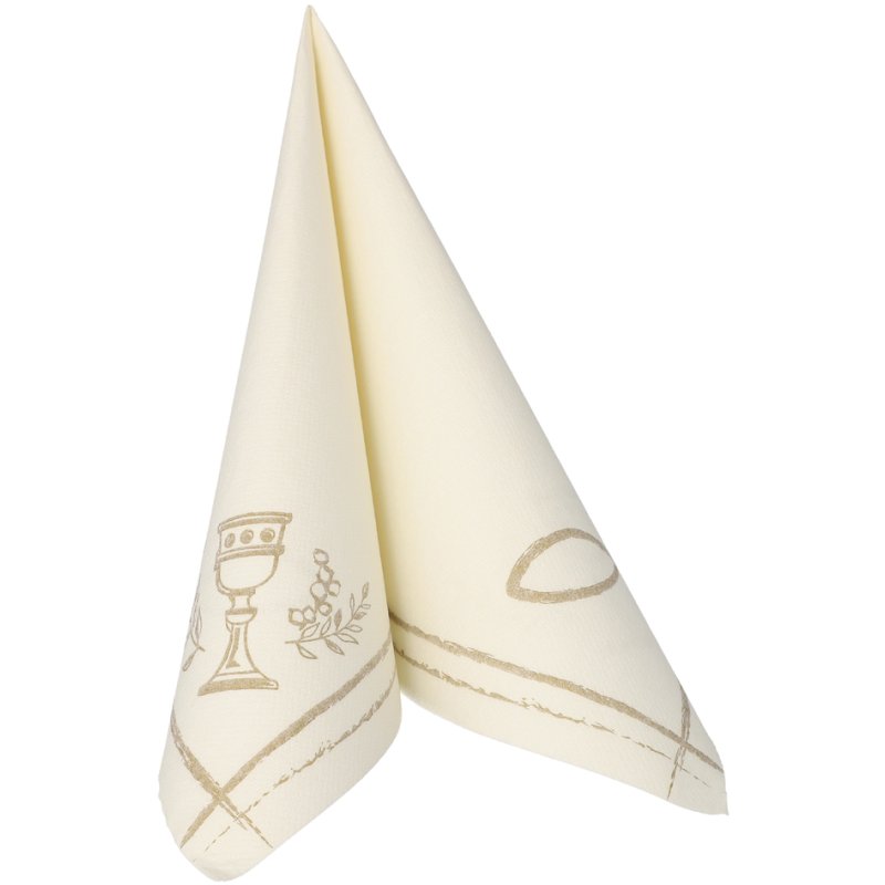 PAPSTAR serviettes ROYAL Collection Communion/Confirmation, blanc avec liseré doré, 400×400 mm, 50 pièces