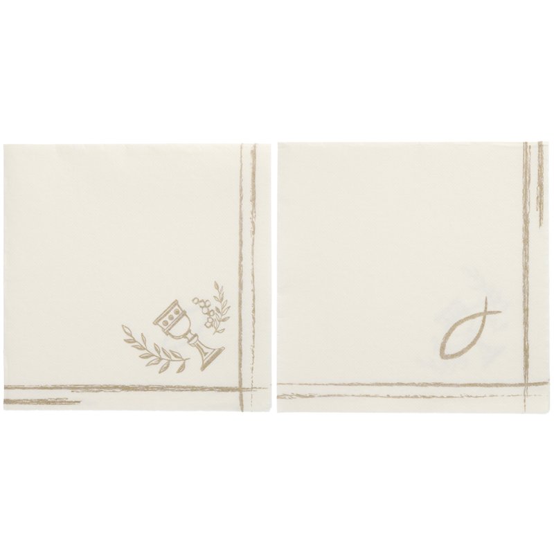 PAPSTAR serviettes ROYAL Collection Communion/Confirmation, blanc avec liseré doré, 400×400 mm, 50 pièces