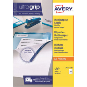 AVERY multifunctionele etiketten, 70 × 35 mm, wit, 2400 stuks
