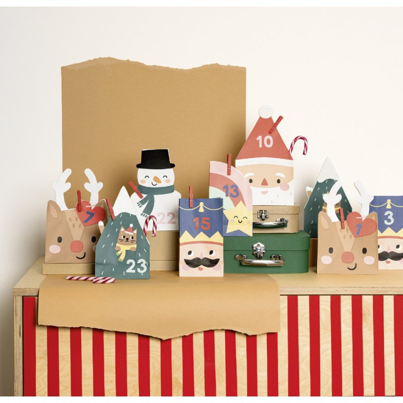 folia adventskalender SANTA & FRIENDS, 72-delig, papieren zakjes