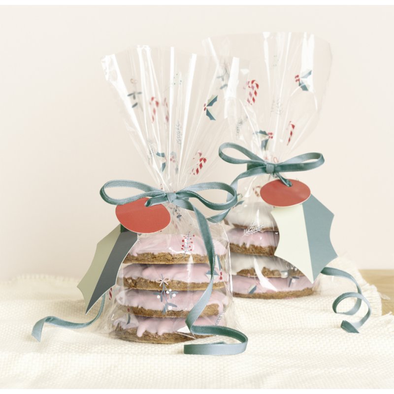 folia snoepzakjes set Floral Christmas, winterse motieven, 6 zakjes, levensmiddelenecht