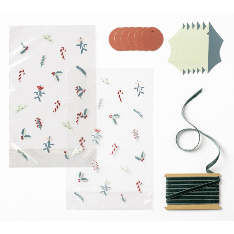 folia snoepzakjes set Floral Christmas, winterse motieven, 6 zakjes, levensmiddelenecht