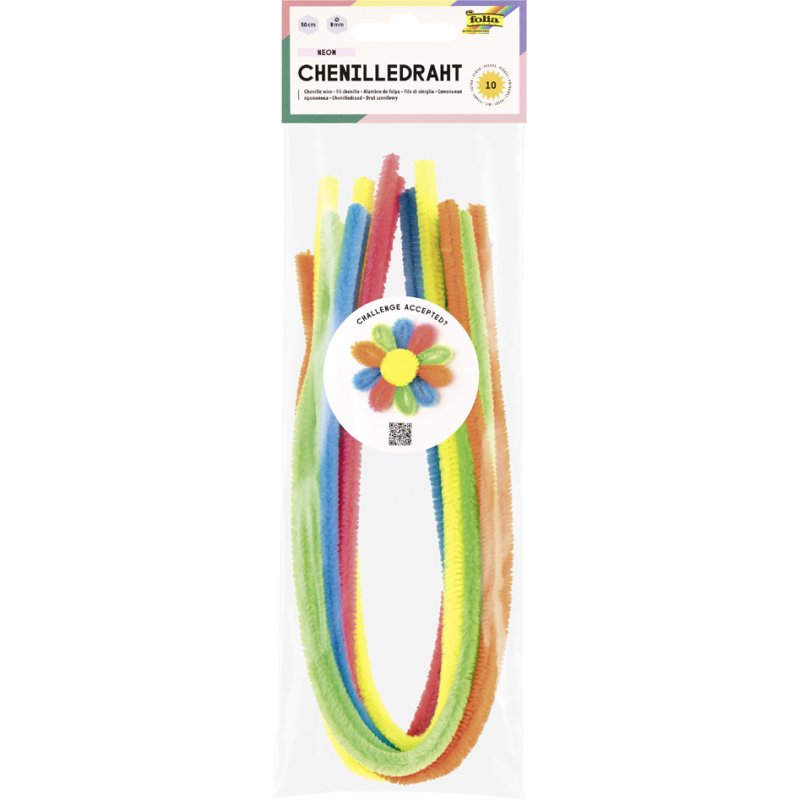 folia chenilledraad NEON, gemengde neokleuren, 500 mm, 10 stuks