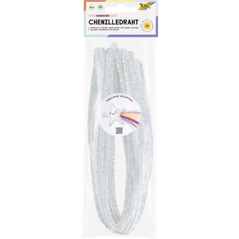folia chenilledraad, zilver-iriserend, 500 mm, 10 stuks