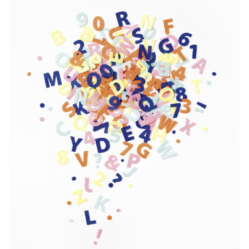 folia viltdecoratie Letters & Cijfers, gekleurde mix, 200 stuks