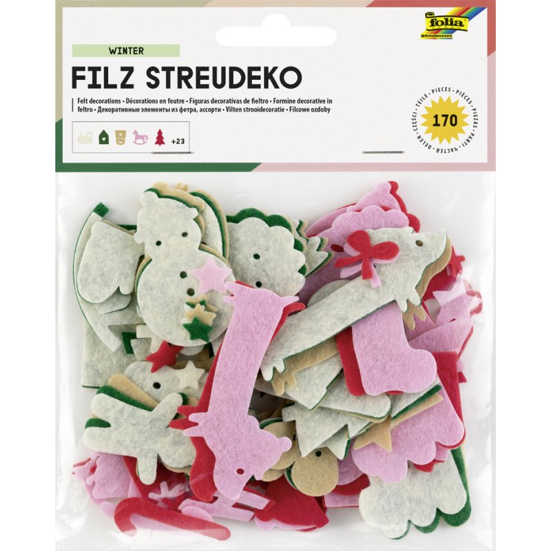 folia vilten strooiversiering Winter, kerstmotieven, gemengde kleuren, 170 stuks