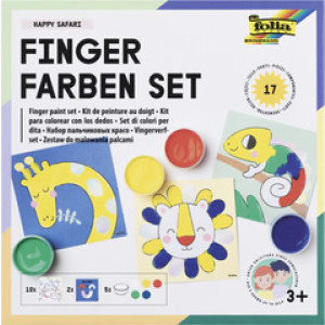 folia vingerverf set HAPPY SAFARI, 5 kleuren à 30 ml, 12 kleurplaten