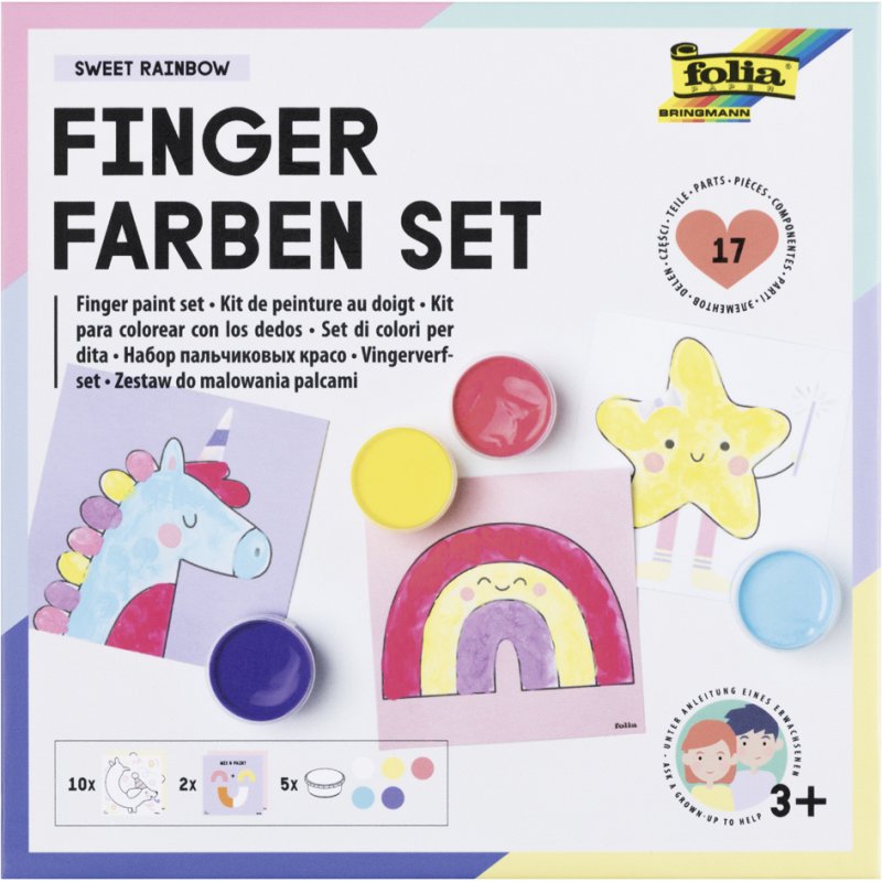 folia vingerverf set HAPPY SAFARI, 5 kleuren à 30 ml, 12 kleurplaten