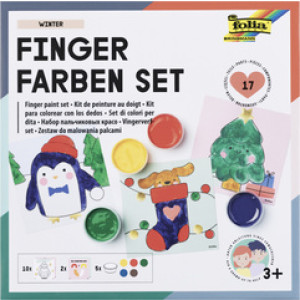 folia vingerverf set WINTER, 5 kleuren à 30 ml, 12 sjablonen, 125×125 mm