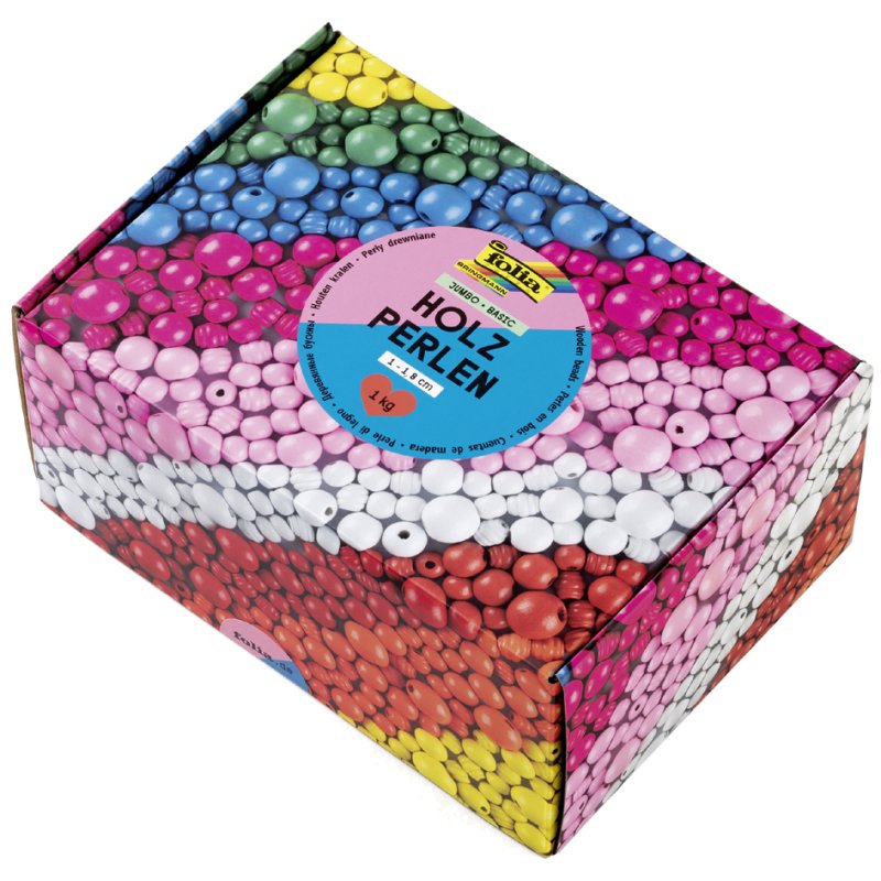 folia houten kralen mix BASIC Jumbobox, 10-18 mm, gekleurd, 1 kg