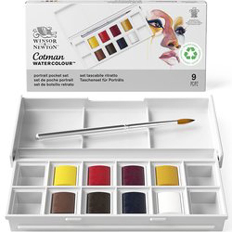 LEFRANC BOURGEOIS Winsor & Newton Cotman aquarelle set portrait, 8 demi-godets, palette mixte