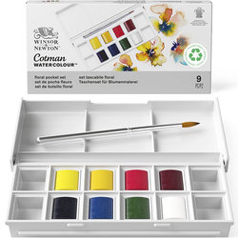 LEFRANC BOURGEOIS Cotman watercolour Pocket Set Floral, 8 half pans, mixing palette
