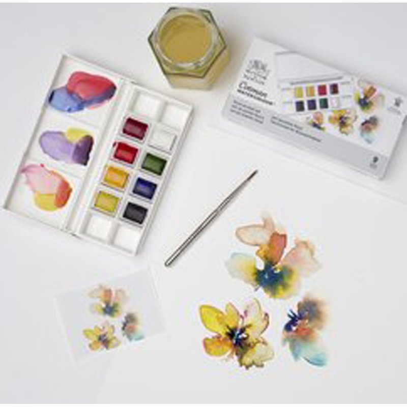 LEFRANC BOURGEOIS Cotman watercolour Pocket Set Floral, 8 half pans, mixing palette