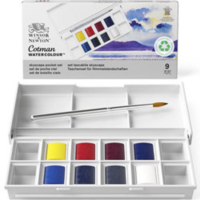 LEFRANC BOURGEOIS Coffret aquarelle Cotman Pocket Skyscape, 8 demi-godets, palette de mélange, pinceau