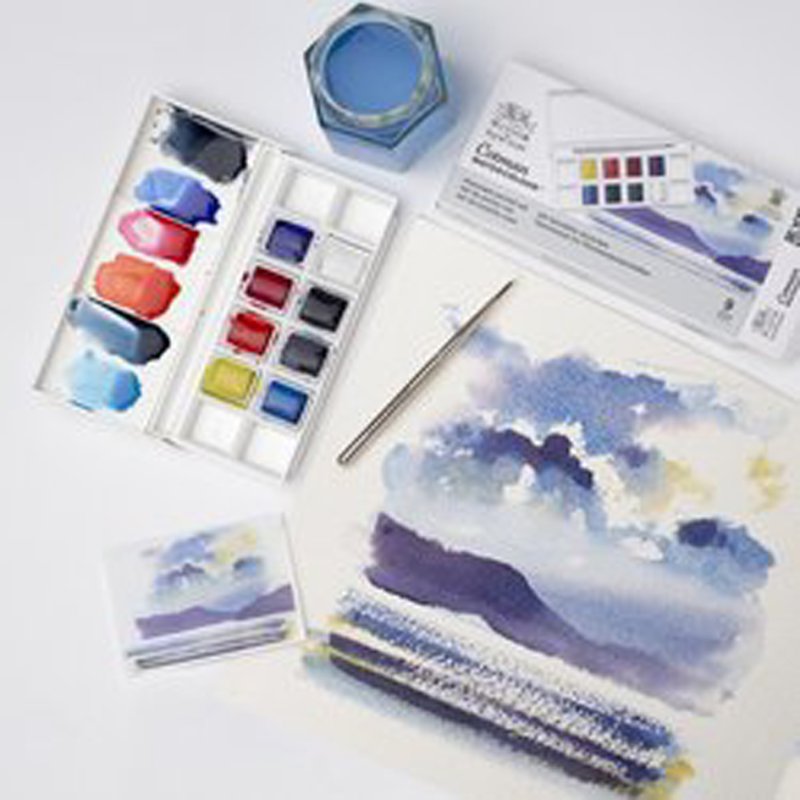 LEFRANC BOURGEOIS Coffret aquarelle Cotman Pocket Skyscape, 8 demi-godets, palette de mélange, pinceau