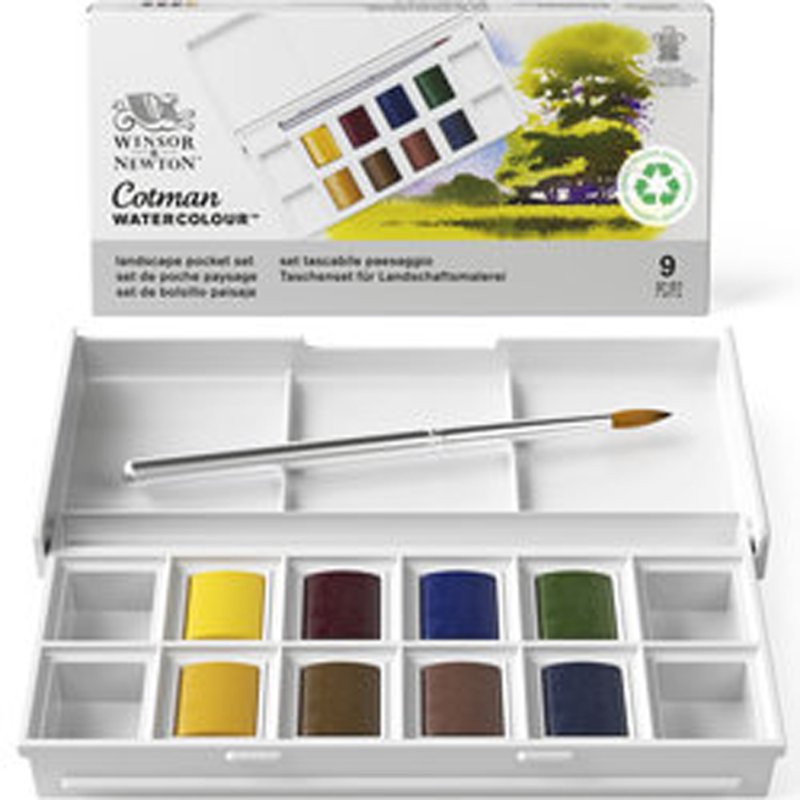 LEFRANC BOURGEOIS Winsor & Newton Cotman watercolour paint set, 8 half pans, with mixing palette and brush
