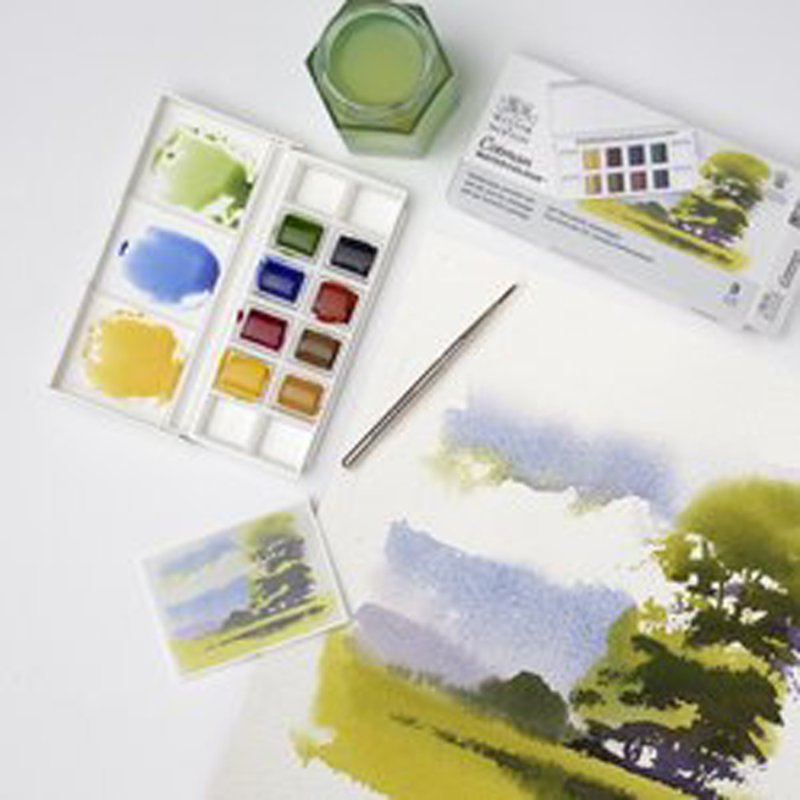 LEFRANC BOURGEOIS Winsor & Newton Cotman watercolour paint set, 8 half pans, with mixing palette and brush